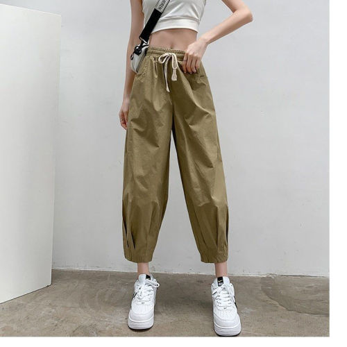 Pure cotton quality workwear harem pants for women summer 2024 new style nine-point thin casual pants trendy bloomers
