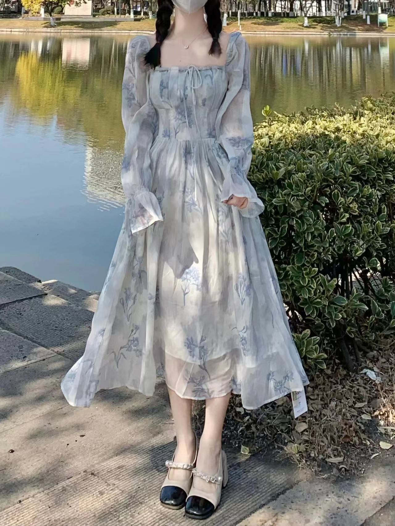 超好看氣質法式茶歇碎花長裙2024新款早春風情萬種女裝時尚連衣裙