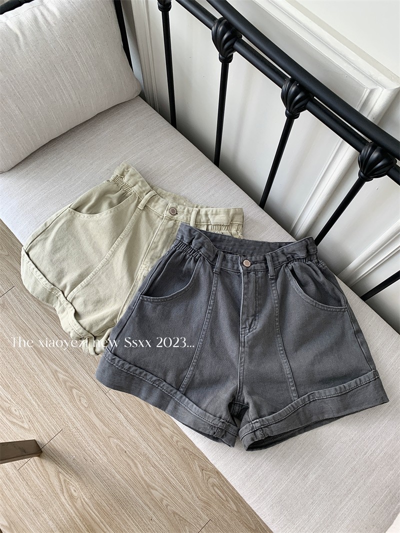 實拍 寬鬆休閒闊腿卷邊a字高腰顯瘦牛仔短褲女