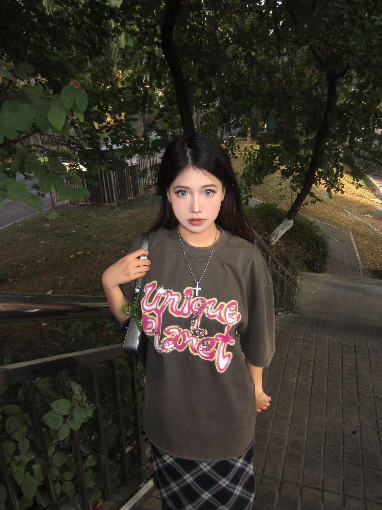 高質量純棉220克精梳緊密手感好直播品質前後印花短袖t恤女