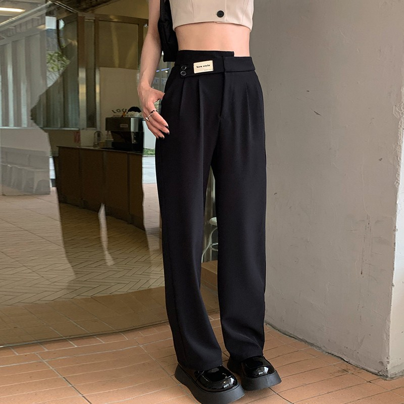 高腰顯瘦薄款直筒褲子女黑色垂墜感休閒褲春夏季新款闊腿長褲子潮