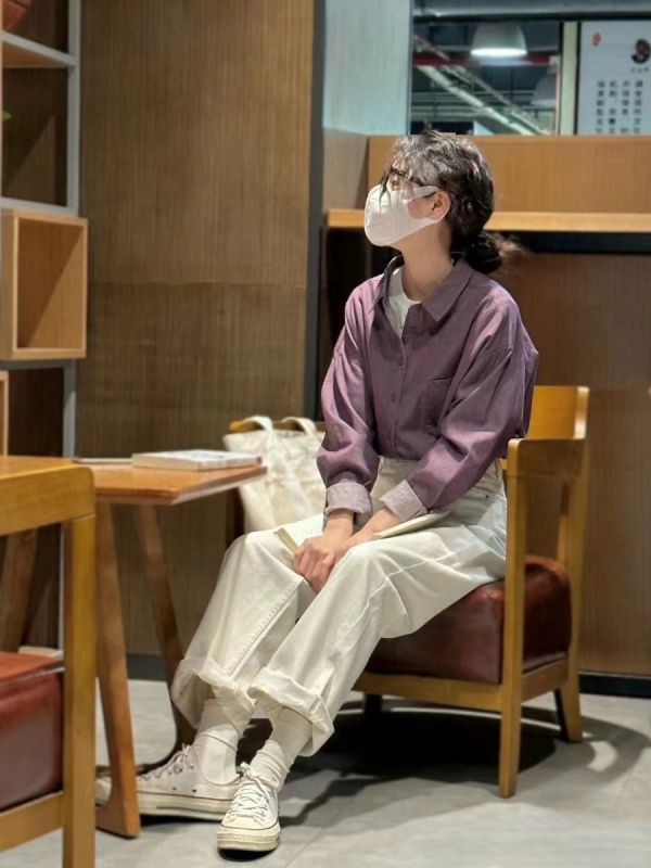 春季新款韓版寬鬆休閒百搭長袖復古襯衫女白色闊腿長褲兩件套裝裝
