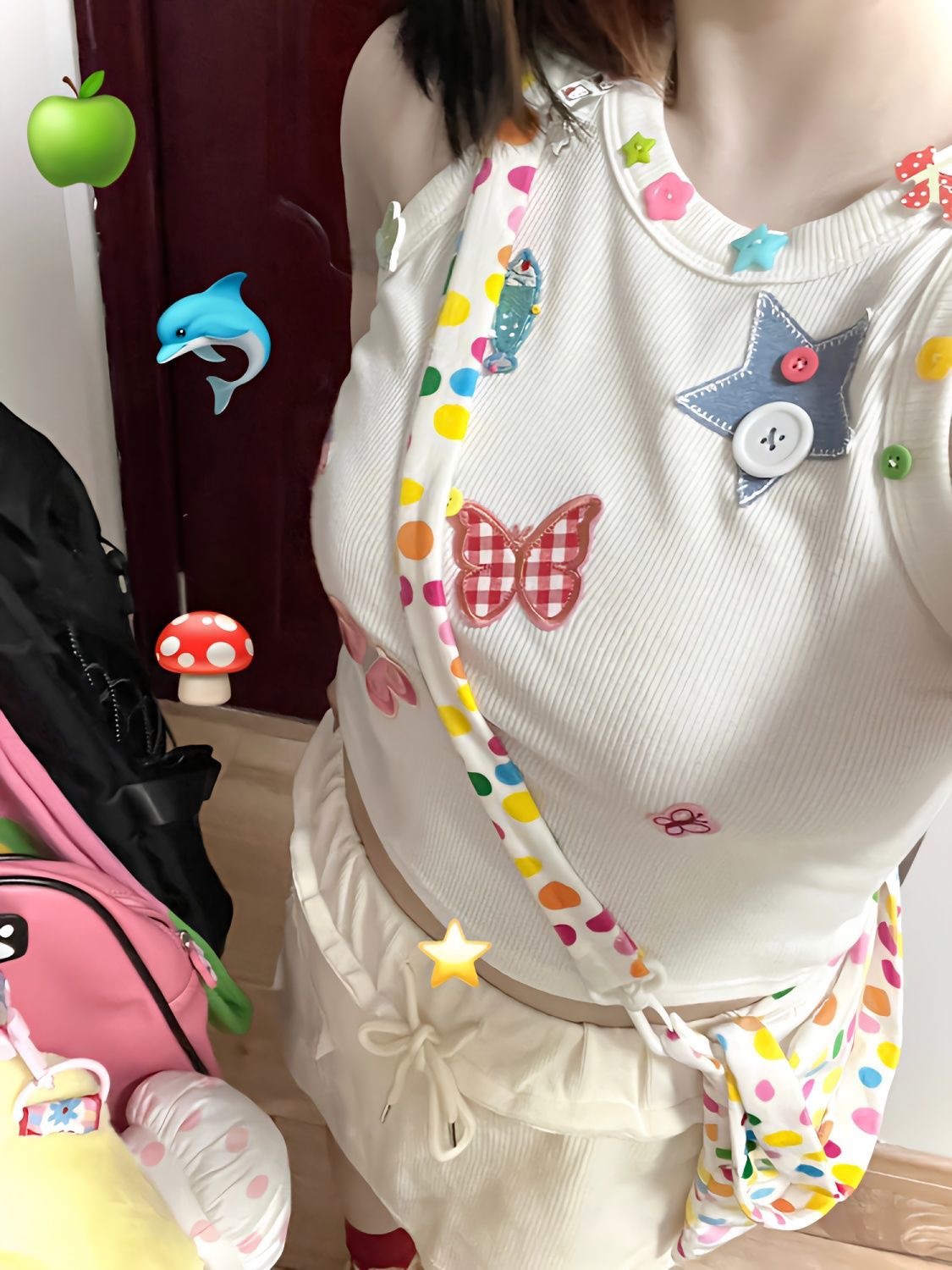 甜酷辣妹設計感蝴蝶刺繡吊帶背心女夏季外穿修身顯瘦短款無袖上衣