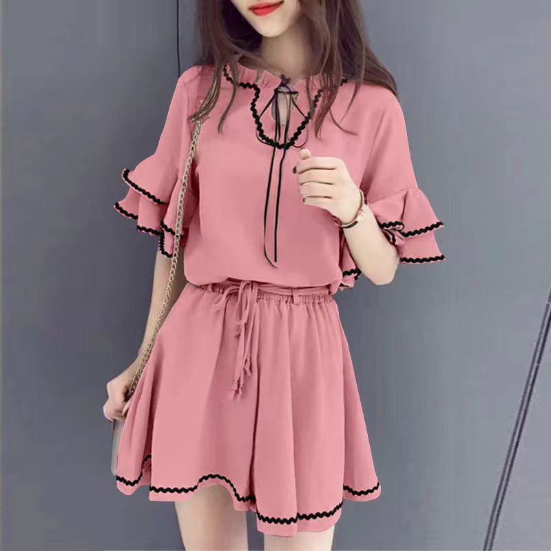 2024新款韓版寬鬆衣服女裝時尚休閒倆件顯瘦短褲套裝胖mm連衣裙夏
