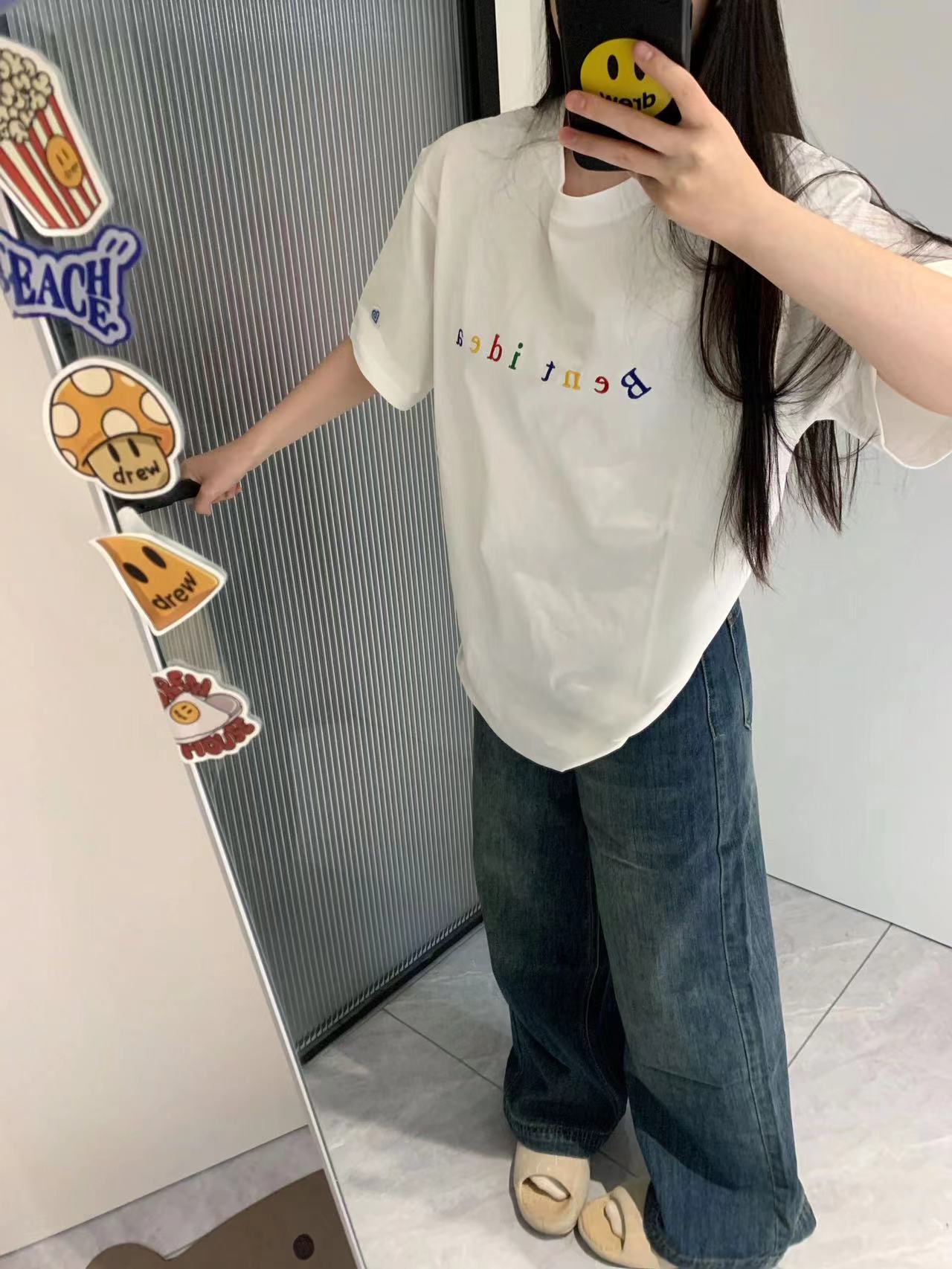 高質量純棉220克精梳緊密手感好直播品質前印花短袖t恤女