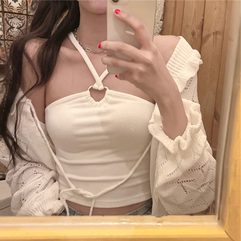 掛脖吊帶背心女夏天外穿內搭短款露臍辣妹純色百搭打底上衣