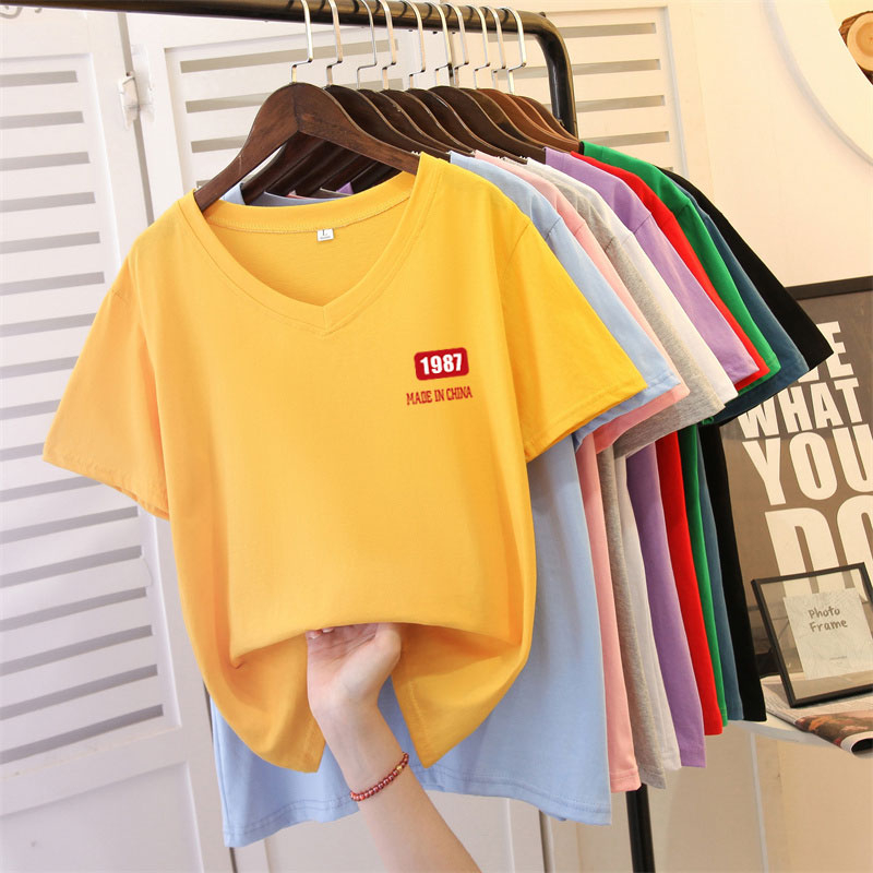 V685#180g milk silk 12 yuan * 26 count pure cotton 17 yuan loose and versatile V-neck short-sleeved T-shirt for men and women