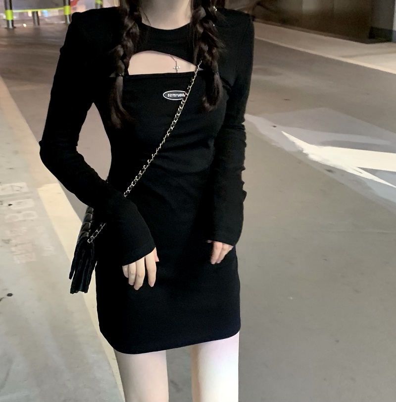 實拍~辣妹性感鏤空連衣裙女赫本風甜酷緊身顯瘦包臀裙子