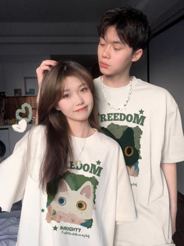 Fairy couple summer short-sleeved T-shirt 2024 new niche design with different roora internet celebrity suit