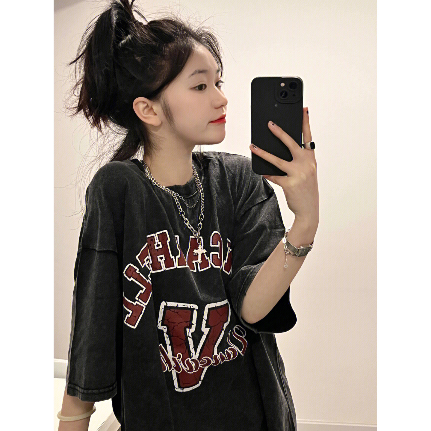 純棉230克21支精梳緊密直播品質水洗做舊前 印花短袖T恤女