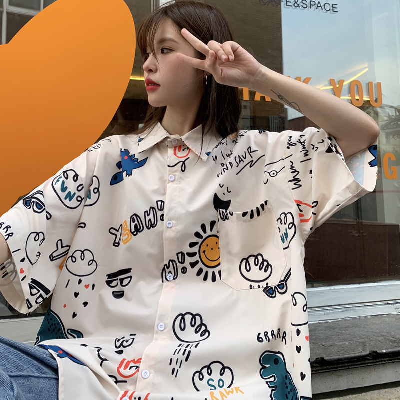 港風短袖襯衫女夏季薄款設計感小眾襯衣很仙的少女法式別致上衣服