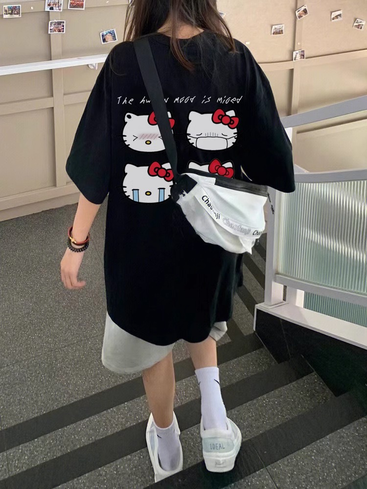 高質量純棉220克精梳緊密手感好直播品質前後印花短袖t恤女