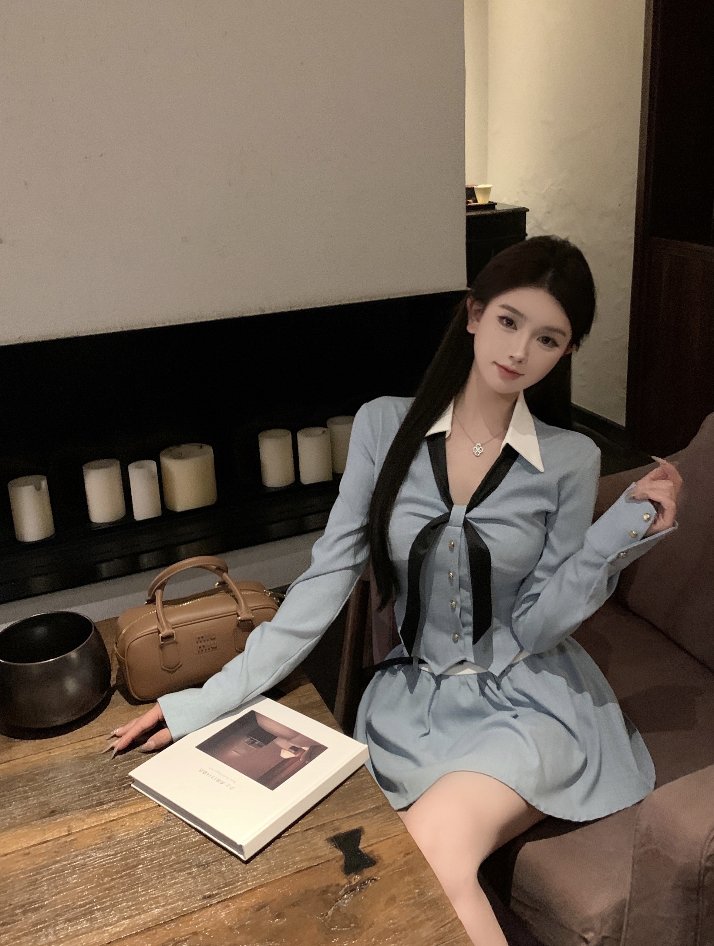 實怕 春日襯衫女法式上衣高級小衫藍色襯衫高級感輕奢襯衣
