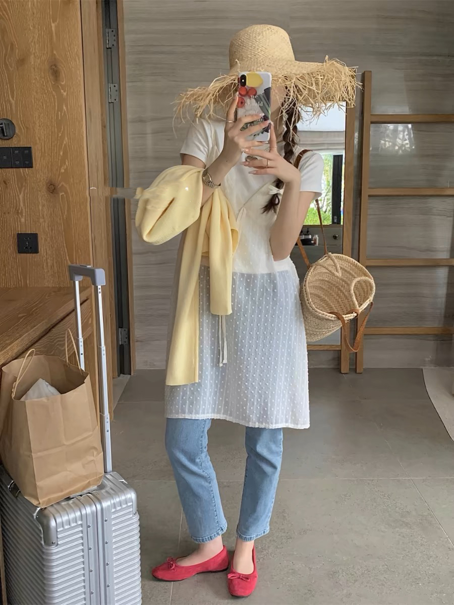 韓系東大門同款早春甜美時尚雙層立體花朵疊穿吊帶連衣裙女