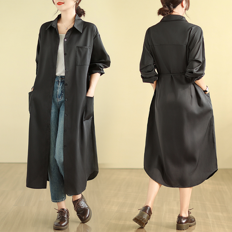 2024 Spring New Style Real Shot Large Size Women's Hong Kong Style Shirt Lazy Mid-Length Shirt M-4XL 200 Jin