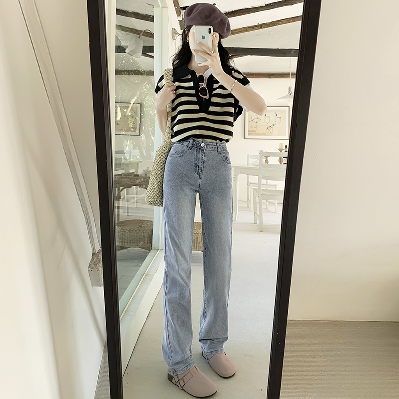 實拍24th ootd!韓風穿搭｜彈力寬鬆顯瘦直筒牛仔褲 九分長褲加長