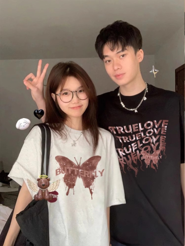 Fairy couple T-shirt 2024 new summer wear high-end niche special Internet celebrity pure cotton short-sleeved suit