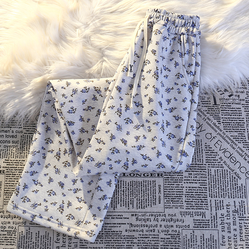 Huamian composite silver fox velvet 2024 spring new style Xiao Cuihua wide-leg pants for women plus velvet casual straight pants