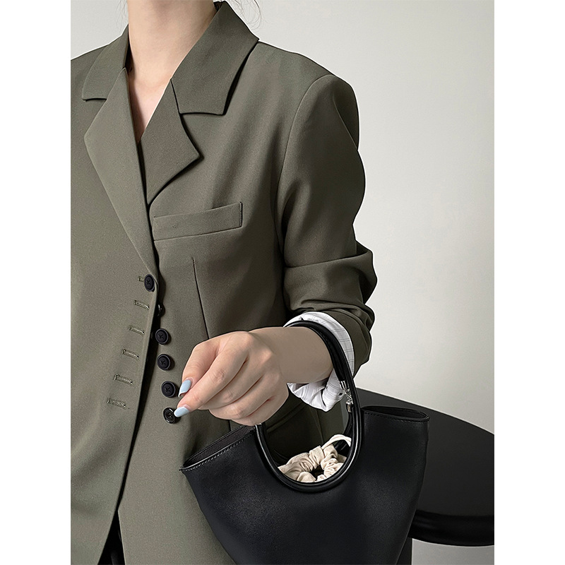 Actual shot ~ Designer high-end oblique button long-sleeved suit loose casual top women's niche suit jacket spring