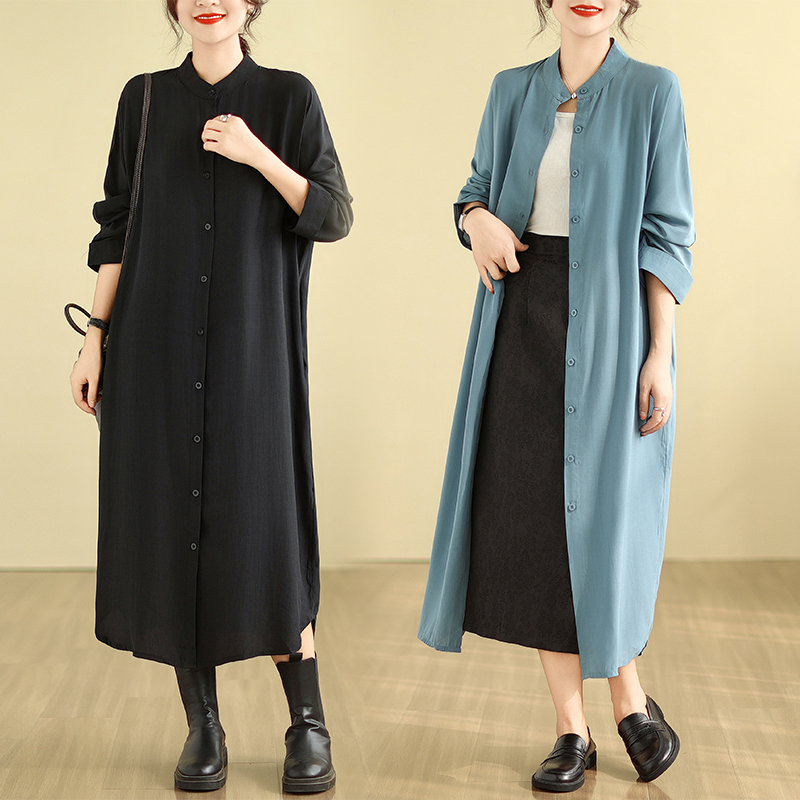 2024春裝新款實拍大碼女裝港風襯衫寬鬆長款開叉防曬衫M-4XL200斤
