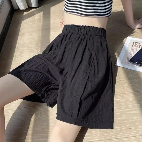 褶皺小眾短褲女寬鬆2024夏季薄款高腰顯瘦百搭休閒山本闊腿五分褲