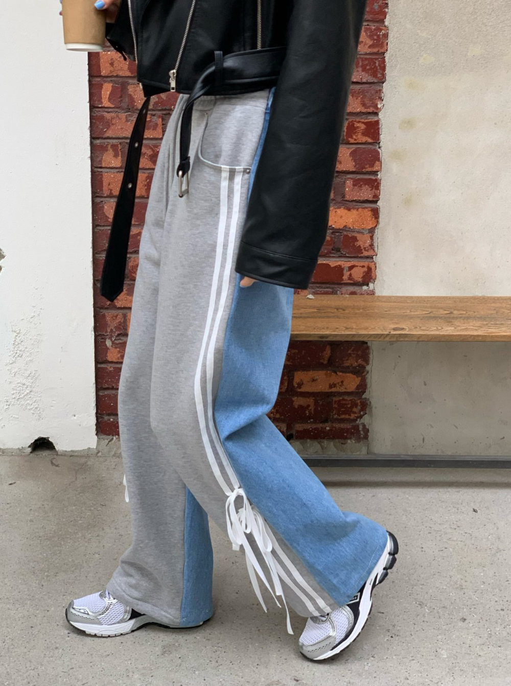 Spring 24 slimming parallel bar bow tie patchwork jeans for women