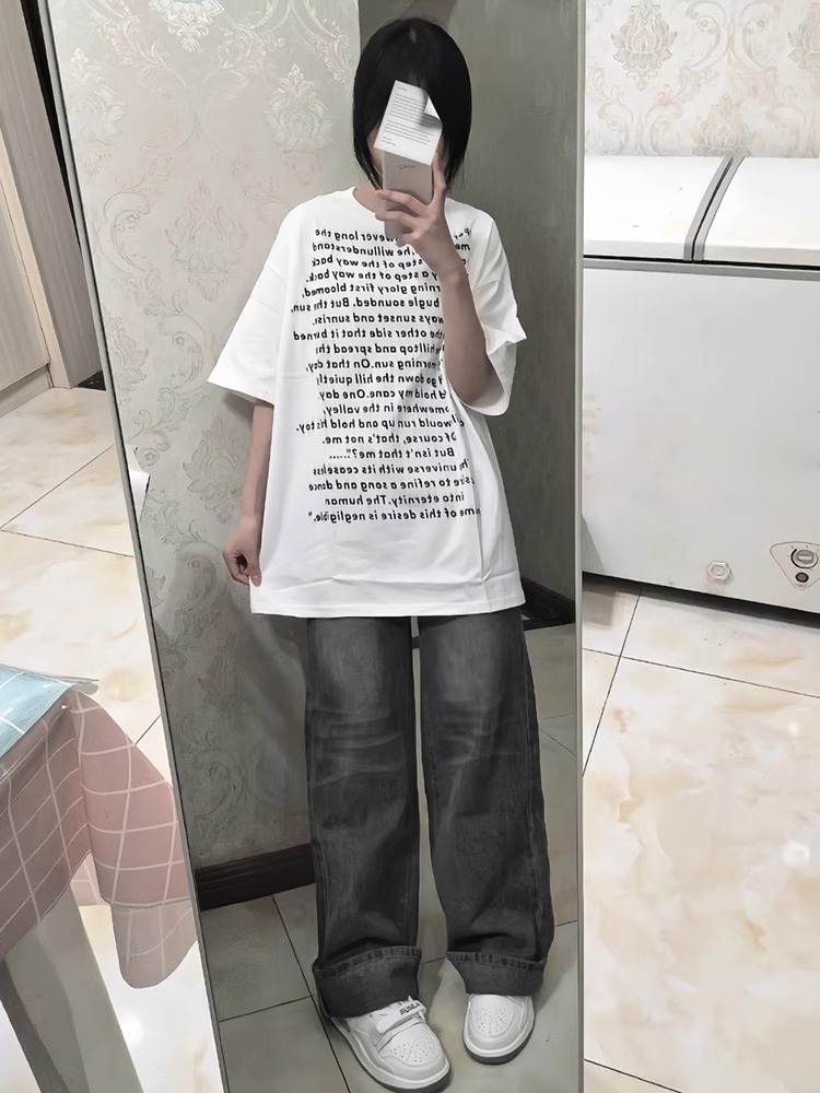 高質量純棉220克精梳緊密手感好直播品質前印花短袖t恤女