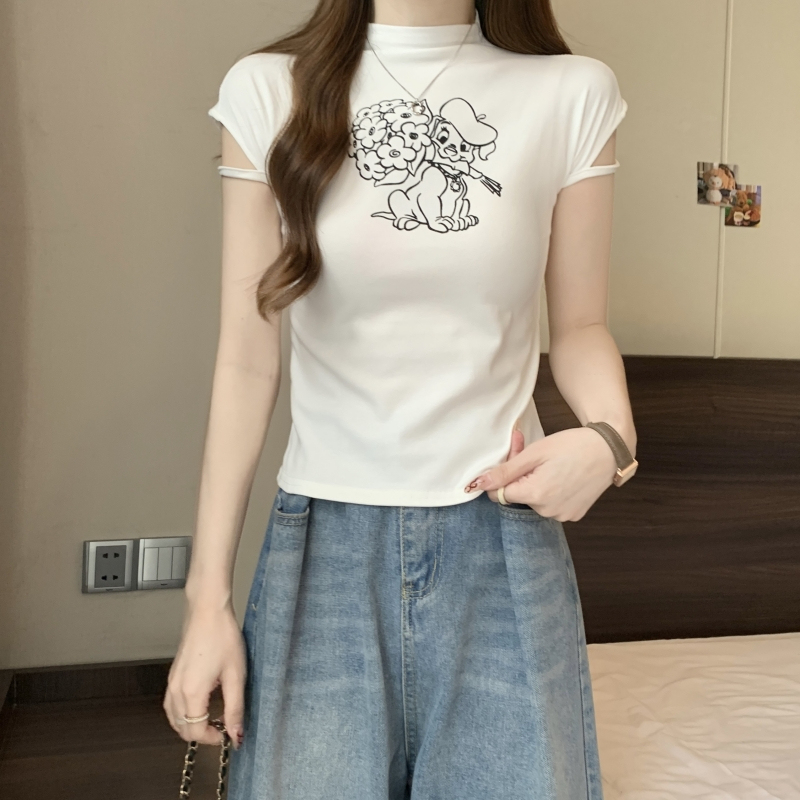 實拍  40支純棉 2024夏裝印花短袖T恤女設計感小眾