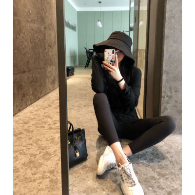 23秋冬ins超火彈力鯊魚皮打底九分緊身健美瑜伽褲黑色無痕外穿女