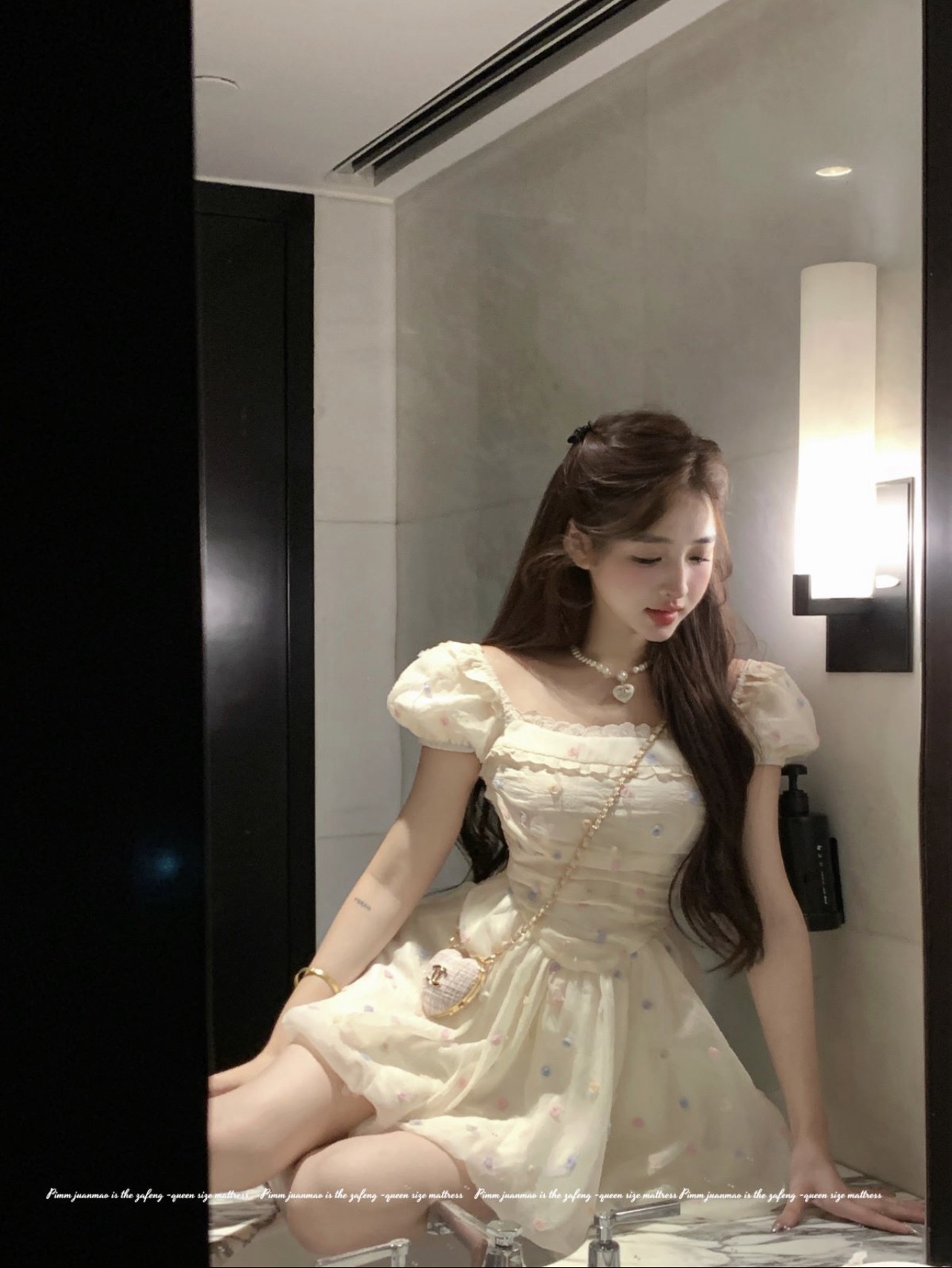實拍芋圓啵啵甜系少女泡泡袖方領連衣裙可愛收腰a字裙女