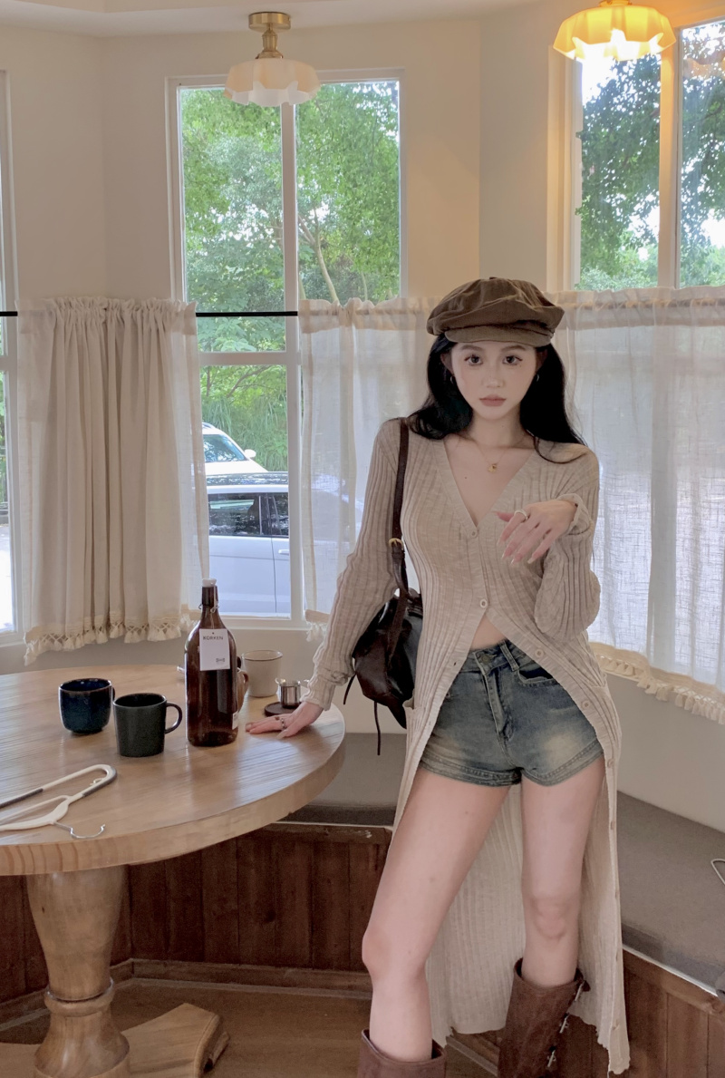 實拍~薄款溫柔風中長款修身防曬針織開衫女氣質長袖外套