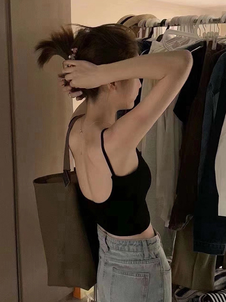美式黑色美背吊帶背心女外穿夏季2024年新款性感辣妹露背無袖上衣
