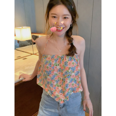 胖子王老闆 夏日普吉島 吊帶設計感小眾外穿女夏季掛脖抹胸上衣