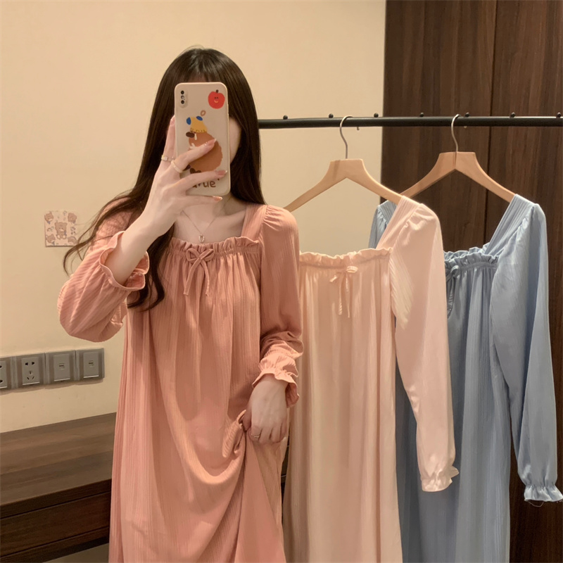 實拍 新款法式公主風睡裙連衣裙睡衣女
