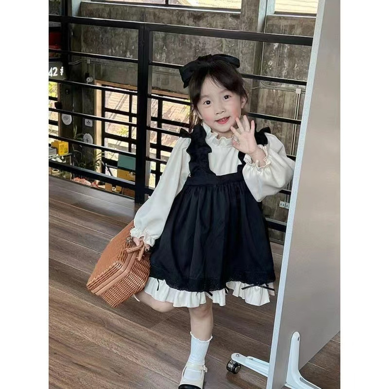 2024 Spring Girls Suit Skirt Lace Edge Princess Style Bottoming Skirt + Lolita Style Suspender Skirt Western and Fashionable