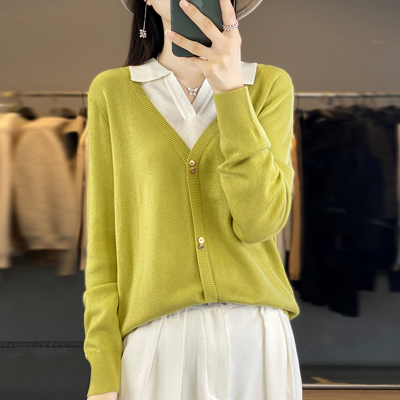 2024 spring and summer new fake two-piece knitted sweater for women