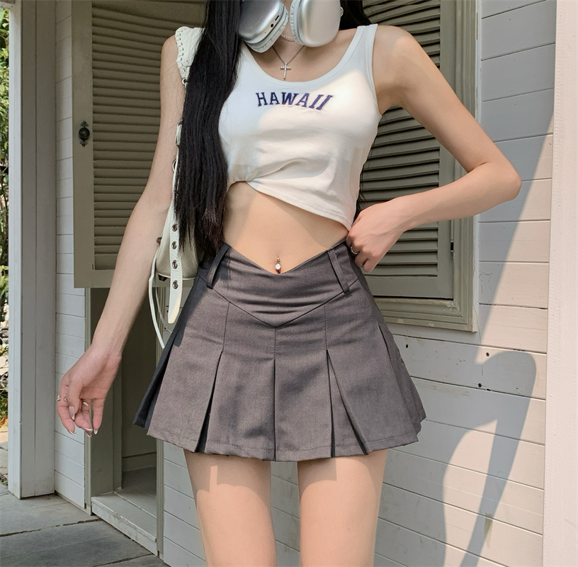 實拍 新款時尚百搭V字腰頭設計低腰A字半身裙防走光短裙