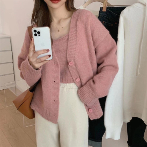 Korean style knitted cardigan + versatile camisole two-piece set with new style and temperament for women