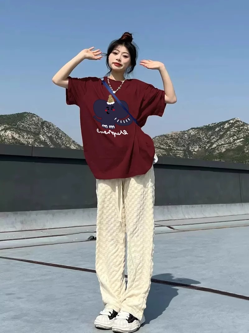 高質量純棉220克精梳緊密手感好直播品質前印花短袖t恤女