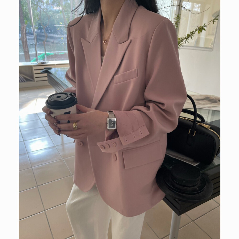Korean style high-end double-breasted suit jacket for women early spring new style small temperament loose and slim casual top