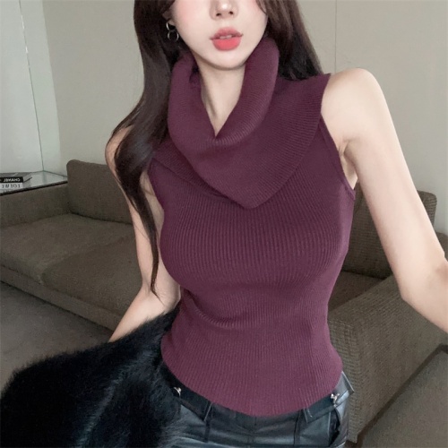 Actual shot of 2024 spring fashion pile collar pullover vest sweater bottoming versatile sweater