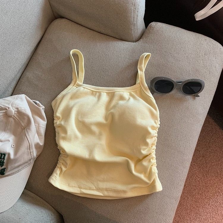 已出貨 韓系簡約辣妹吊帶小背心女夏內搭美背設計感打底帶胸墊