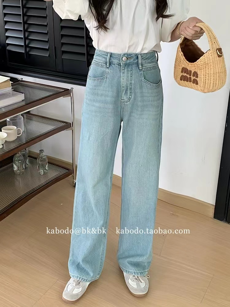 卡布牛仔褲女2024春季新款闊腿褲歐貨Kabodo91956高腰藍色拖地褲