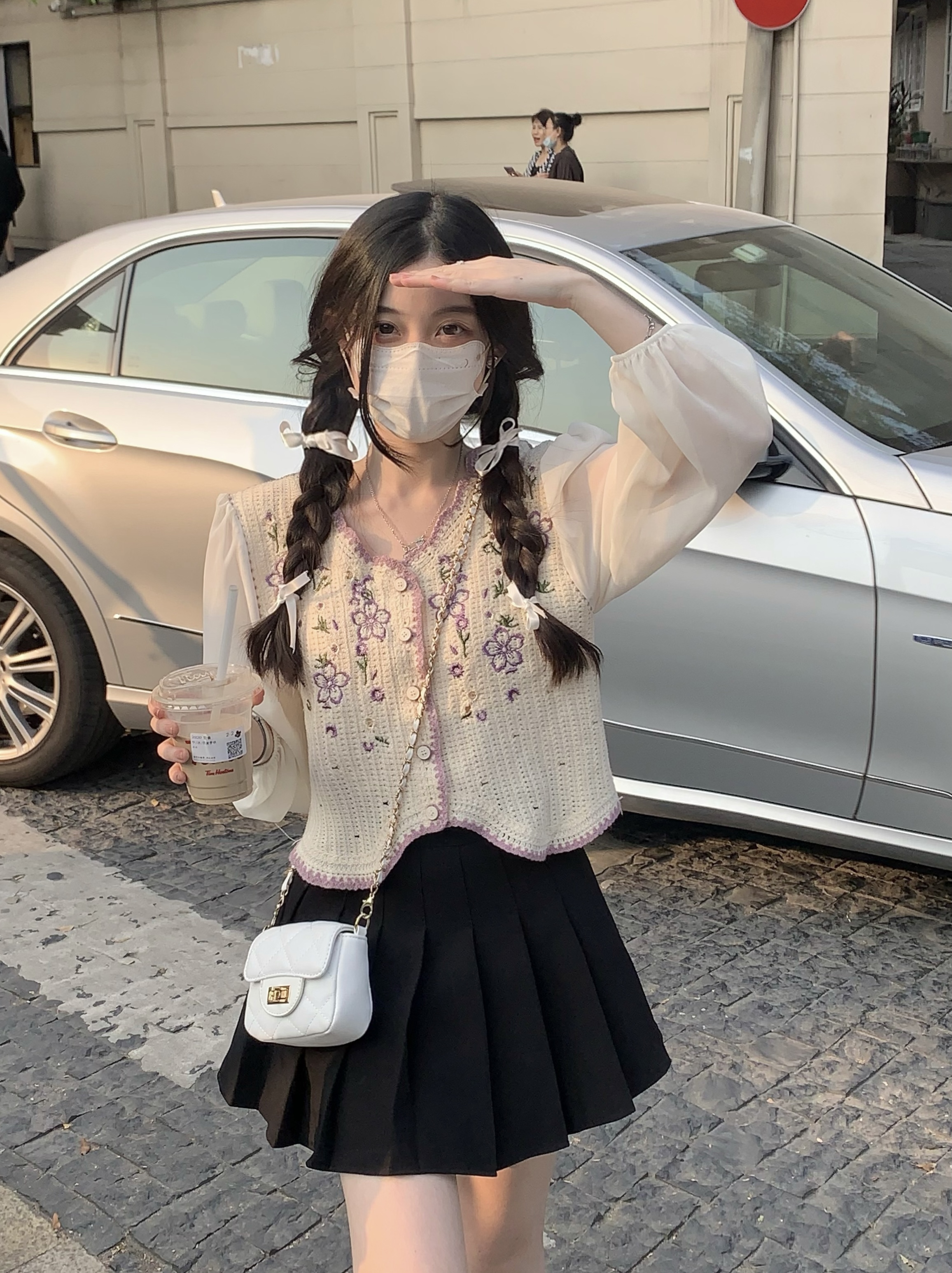 實拍~設計感雪紡衫小眾短款上衣高級提花針織衫女