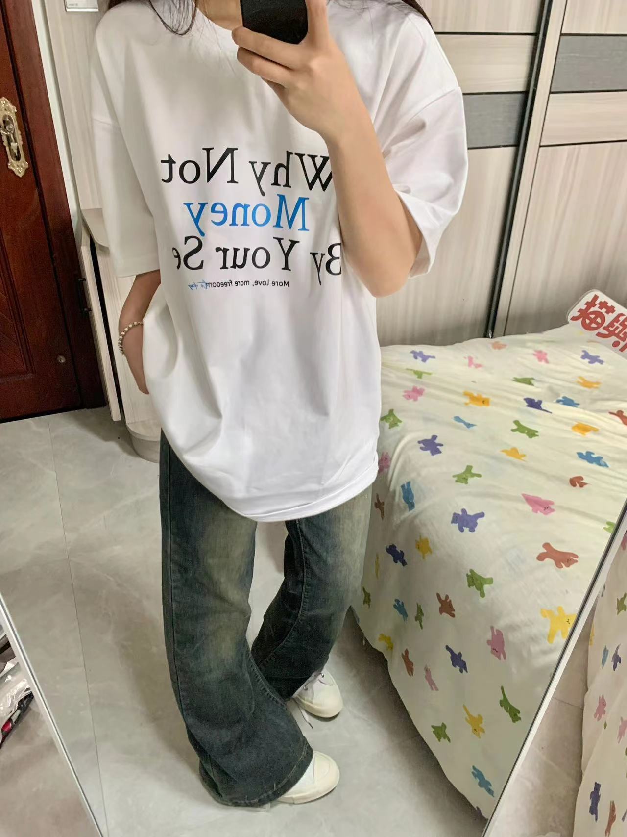 高質量純棉220克精梳緊密手感好直播品質前印花短袖t恤女
