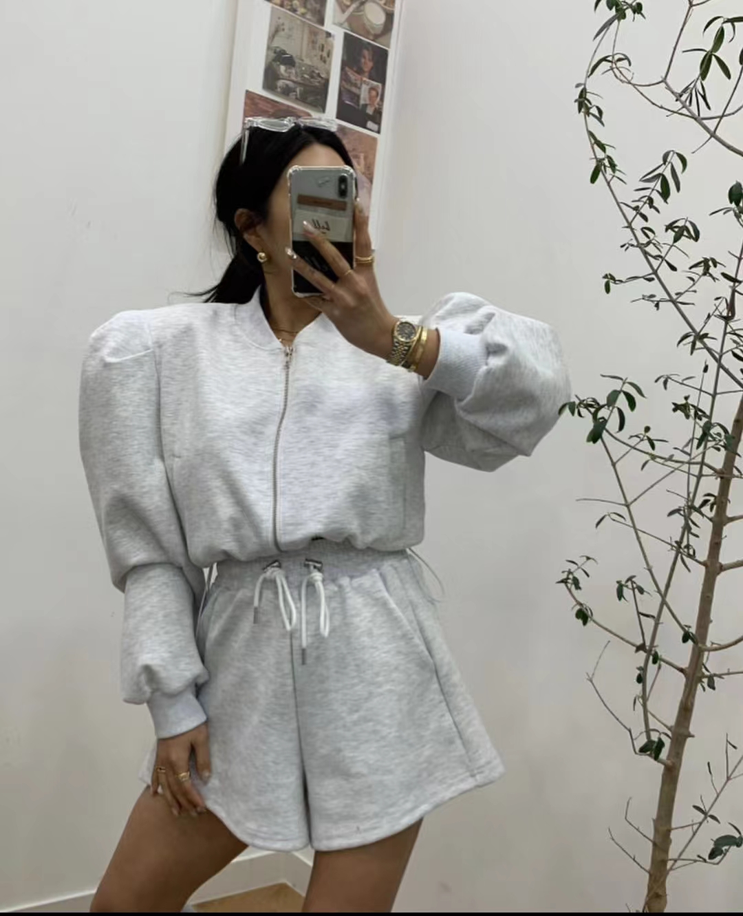 South Korea Dongdaemun Spring New Style Puff Sleeve Top + Casual Shorts