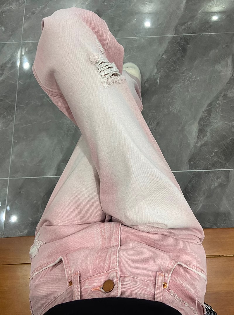 美式街頭復古做舊破洞闊腿牛仔褲女夏季寬鬆設計感直筒拖地長褲潮