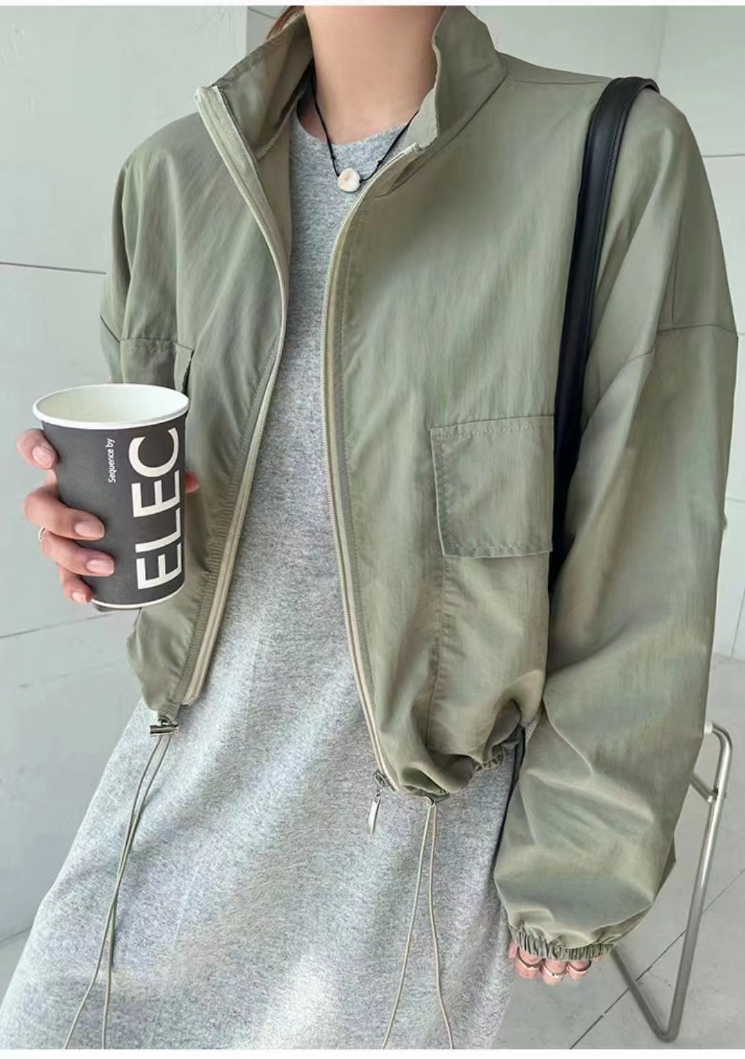 2024 New Korean Retro Loose Slim Summer Thin Drawstring Waist Top Jacket