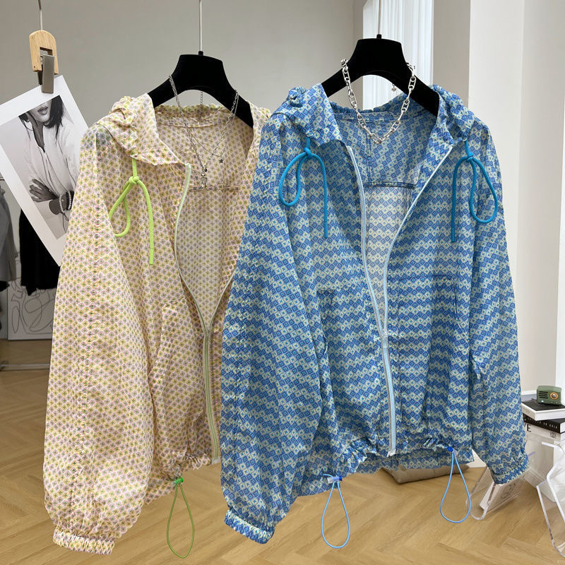 2024 New Year Small Floral Hooded Sun Protection Clothing for Women Korean Retro Summer Thin Jacket Loose Casual Outerwear Trendy