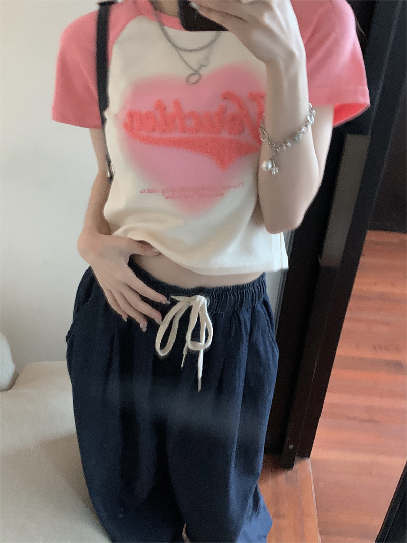 已出貨 印花+毛巾繡 設計感暈染T恤女套頭圓領夏季甜美休閒
